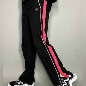 NIKE LINED TRACK ATHLETIC activewear SKATER RUNNING PANTS GREY/pink white stripe
